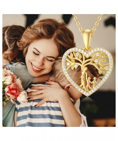 14K Gold Mother and Child Necklaces Tree of Life Family Tree Pendant Necklaces Jewelry with Moissanite Gifts for Women Teen G...