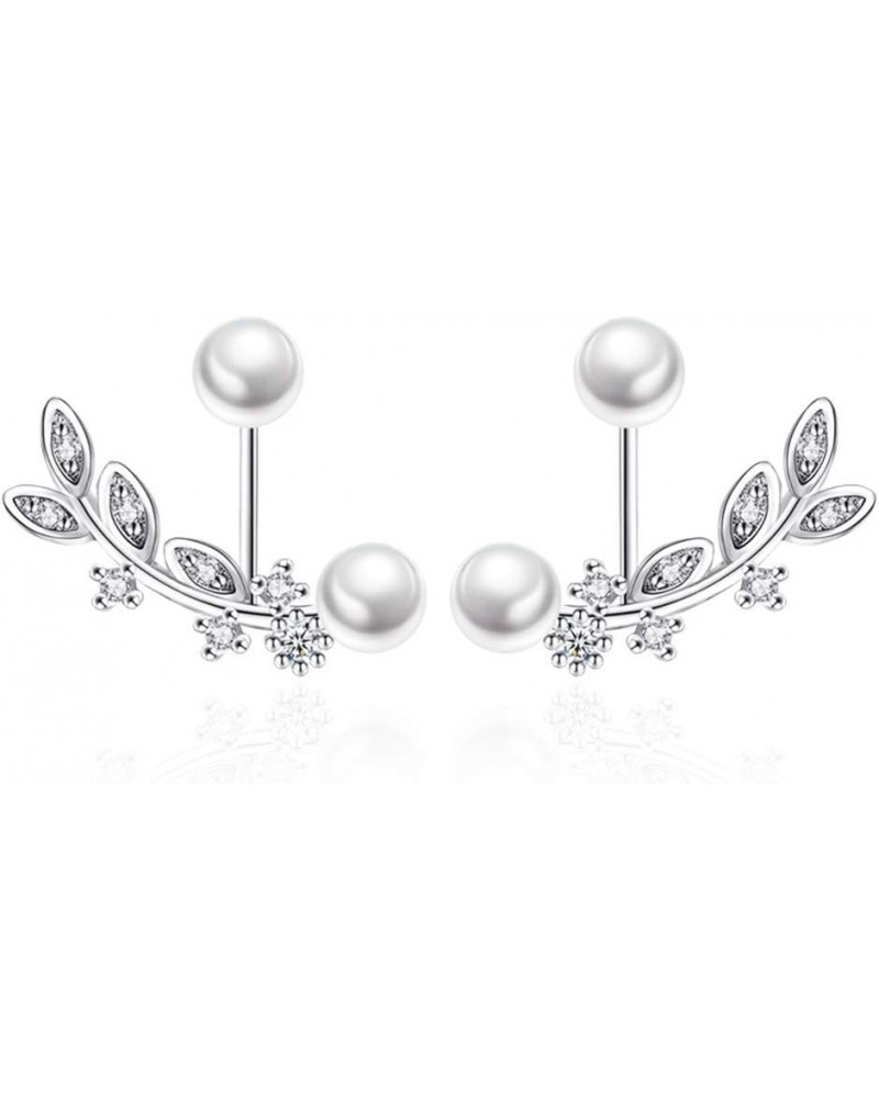 Ear Jacket Cuff Earrings Set Sterling Silver Front Back 2 in 1 with CZ Pearl Peal $9.71 Earrings