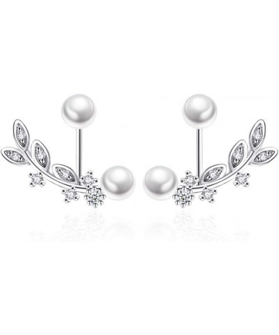 Ear Jacket Cuff Earrings Set Sterling Silver Front Back 2 in 1 with CZ Pearl Peal $9.71 Earrings