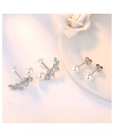 Ear Jacket Cuff Earrings Set Sterling Silver Front Back 2 in 1 with CZ Pearl Peal $9.71 Earrings