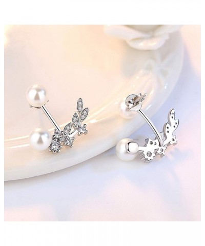 Ear Jacket Cuff Earrings Set Sterling Silver Front Back 2 in 1 with CZ Pearl Peal $9.71 Earrings