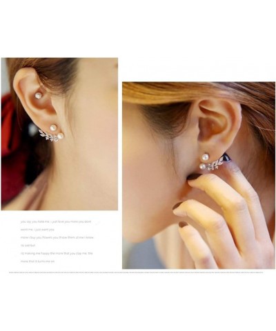 Ear Jacket Cuff Earrings Set Sterling Silver Front Back 2 in 1 with CZ Pearl Peal $9.71 Earrings