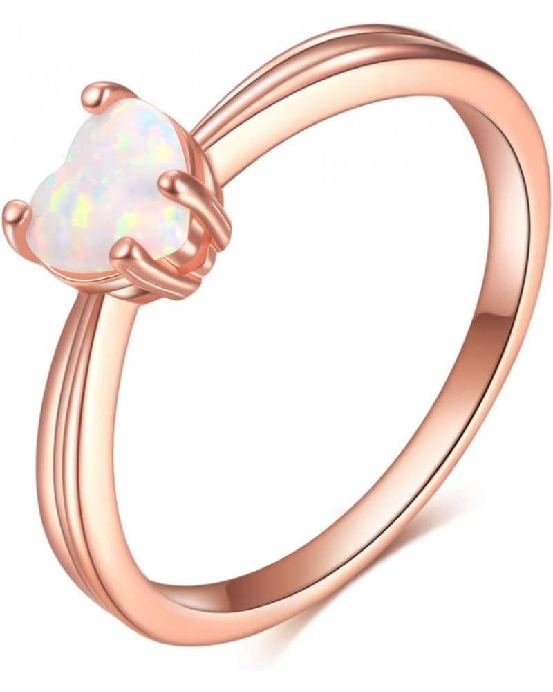 Rose Gold Plated Sterling Silver Heart Shape Simulated Opal Rings for Women, Christmas Gifts for Her, Size 7.5 $16.19 Rings