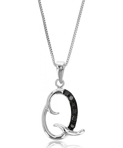 1/8 cttw Diamond Pendant, Black Diamond Alphabet Pendant Necklace for Women in .925 Sterling Silver with Rhodium, 18 Inch Cha...