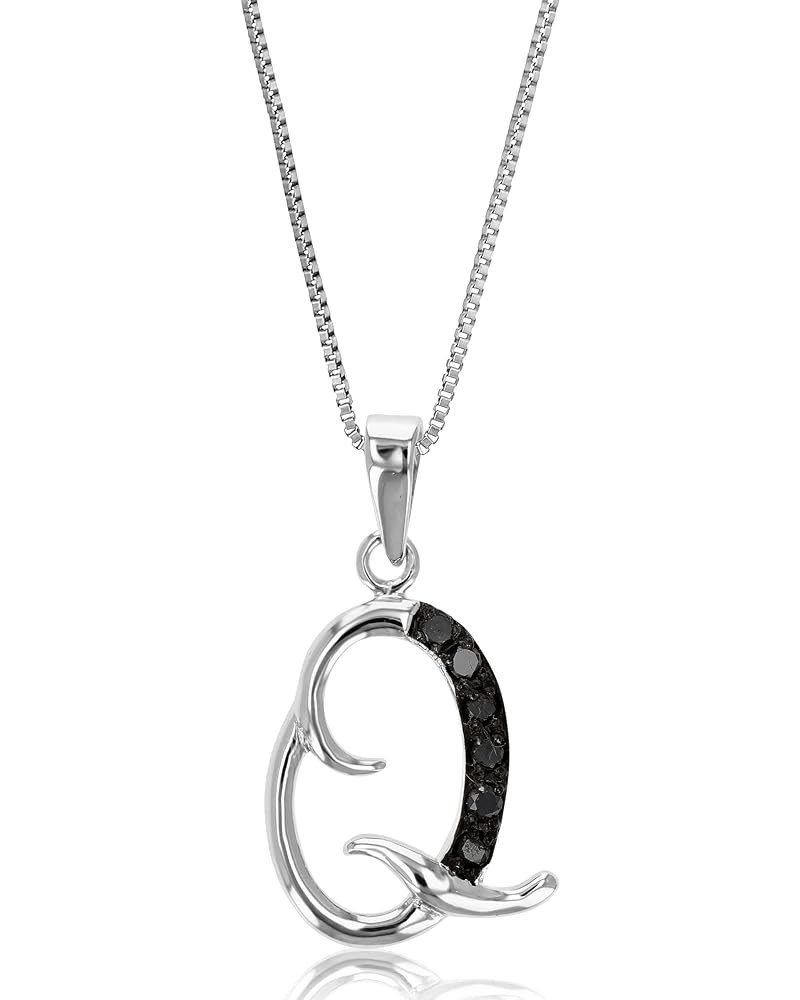 1/8 cttw Diamond Pendant, Black Diamond Alphabet Pendant Necklace for Women in .925 Sterling Silver with Rhodium, 18 Inch Cha...