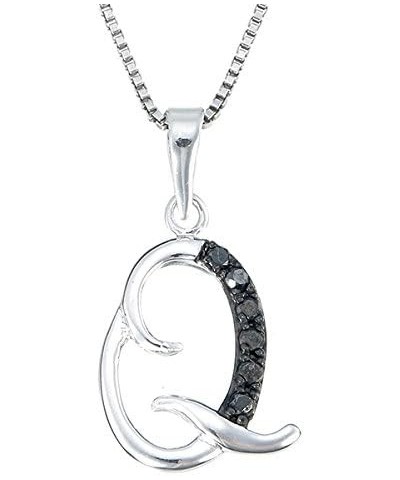 1/8 cttw Diamond Pendant, Black Diamond Alphabet Pendant Necklace for Women in .925 Sterling Silver with Rhodium, 18 Inch Cha...