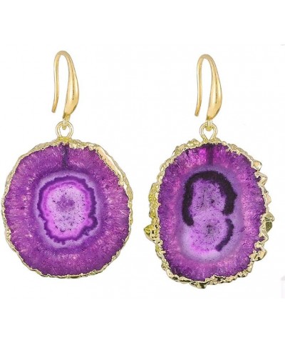 Natural Agate Slice Quartz Geode Druzy Dangle Earrings Healing Crystal Stone Gemstone Jewelry Gift Purple $8.40 Earrings