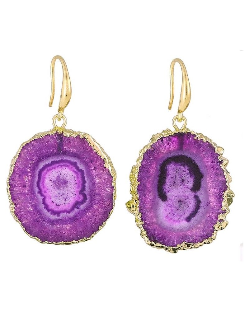 Natural Agate Slice Quartz Geode Druzy Dangle Earrings Healing Crystal Stone Gemstone Jewelry Gift Purple $8.40 Earrings