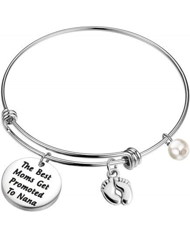 FEELMEM New Grandma Gift The Best Moms Get Promoted to Grandma Bangle Bracelet with Baby Footprint Charm Nana $9.35 Bracelets