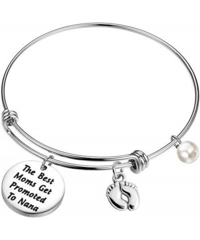 FEELMEM New Grandma Gift The Best Moms Get Promoted to Grandma Bangle Bracelet with Baby Footprint Charm Nana $9.35 Bracelets