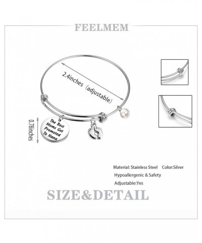 FEELMEM New Grandma Gift The Best Moms Get Promoted to Grandma Bangle Bracelet with Baby Footprint Charm Nana $9.35 Bracelets