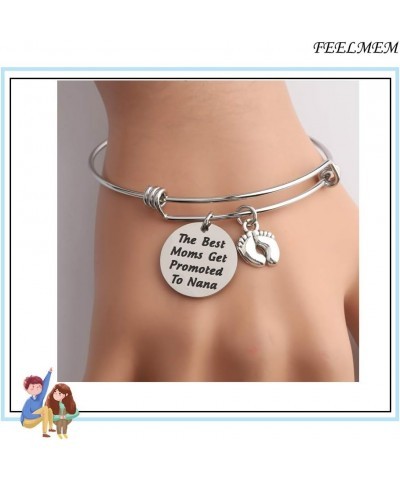 FEELMEM New Grandma Gift The Best Moms Get Promoted to Grandma Bangle Bracelet with Baby Footprint Charm Nana $9.35 Bracelets