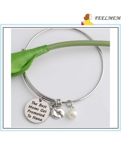 FEELMEM New Grandma Gift The Best Moms Get Promoted to Grandma Bangle Bracelet with Baby Footprint Charm Nana $9.35 Bracelets