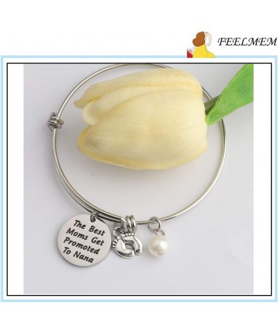 FEELMEM New Grandma Gift The Best Moms Get Promoted to Grandma Bangle Bracelet with Baby Footprint Charm Nana $9.35 Bracelets