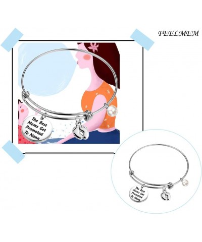 FEELMEM New Grandma Gift The Best Moms Get Promoted to Grandma Bangle Bracelet with Baby Footprint Charm Nana $9.35 Bracelets