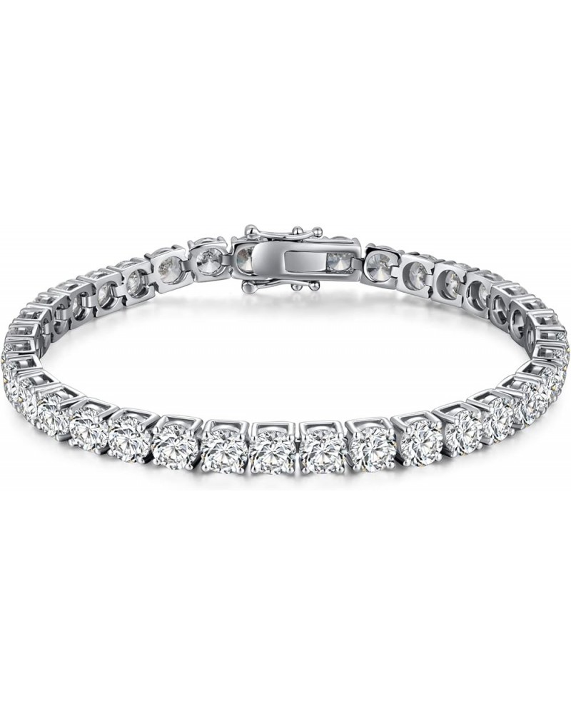 Tennis Bracelets for Women, Rhodium Plated Sterling Silver Round Cut Simulated Diamond Cubic Zirconia Tennis Bracelet, Size 6...