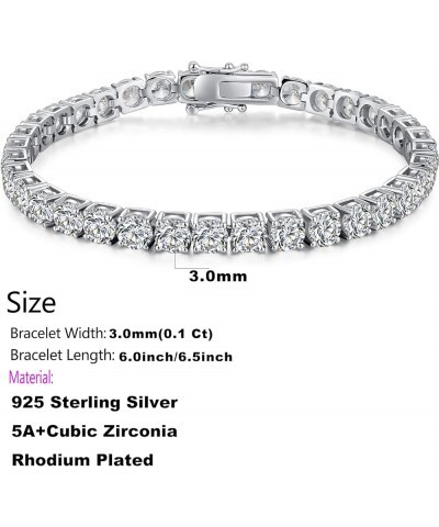 Tennis Bracelets for Women, Rhodium Plated Sterling Silver Round Cut Simulated Diamond Cubic Zirconia Tennis Bracelet, Size 6...