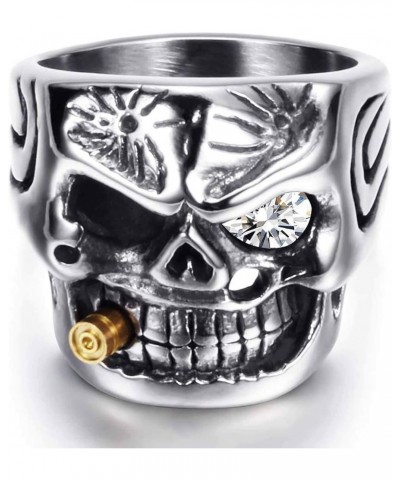 Gothic Skull Smoking Bullet Ring-Stainless Steel Vintage Biker Cocktail Party Ring, with Black Gift Box Clear Stone 7 $7.83 R...