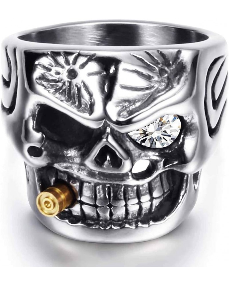 Gothic Skull Smoking Bullet Ring-Stainless Steel Vintage Biker Cocktail Party Ring, with Black Gift Box Clear Stone 7 $7.83 R...