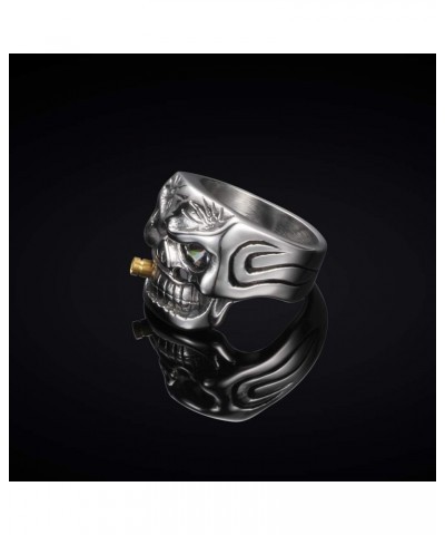 Gothic Skull Smoking Bullet Ring-Stainless Steel Vintage Biker Cocktail Party Ring, with Black Gift Box Clear Stone 7 $7.83 R...