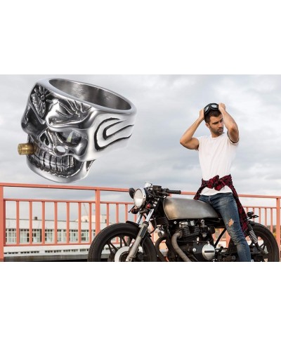 Gothic Skull Smoking Bullet Ring-Stainless Steel Vintage Biker Cocktail Party Ring, with Black Gift Box Clear Stone 7 $7.83 R...