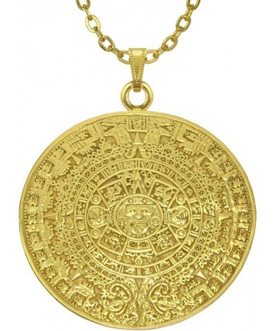 Historical Jewelry Collection, 24k Gold Plated Pre-Columbian Aztec/Mayan Solar Calendar Pendant Necklaces XL 2" Aztec Solar C...