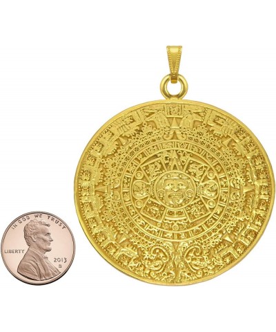 Historical Jewelry Collection, 24k Gold Plated Pre-Columbian Aztec/Mayan Solar Calendar Pendant Necklaces XL 2" Aztec Solar C...