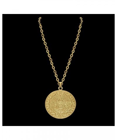 Historical Jewelry Collection, 24k Gold Plated Pre-Columbian Aztec/Mayan Solar Calendar Pendant Necklaces XL 2" Aztec Solar C...