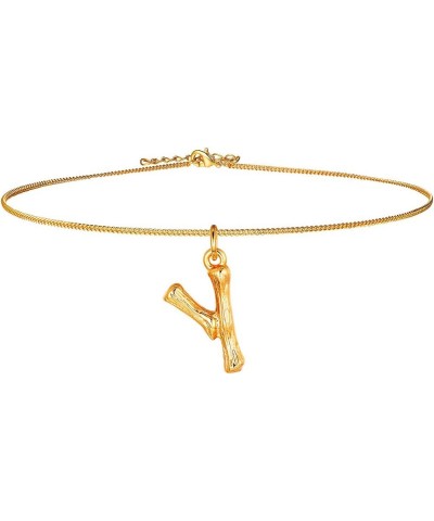 Small Bamboo Initial Letter Pendant Necklace 18K Gold Plated Choker Necklaces for Women 14-16 Inch Adjustable Y $11.27 Necklaces