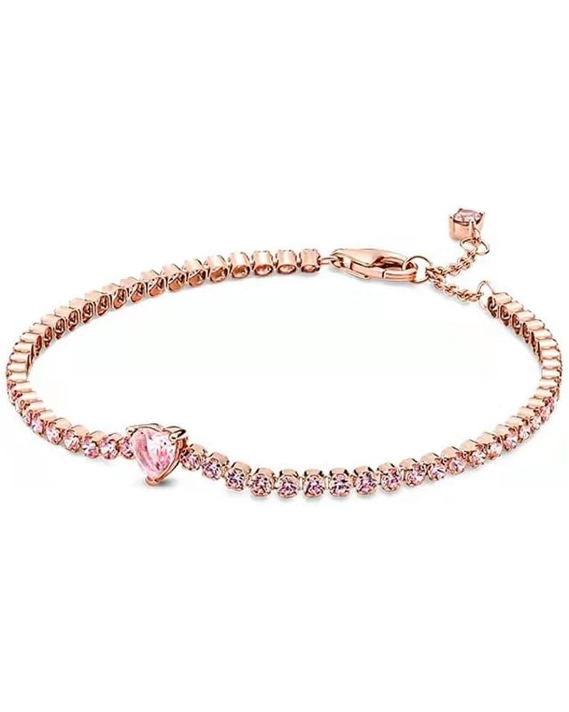 Dazzling Rose Gold Heart Shaped Adjustable Tennis Bracelets Versatile Jewelry for Women Girls type1 $9.18 Bracelets