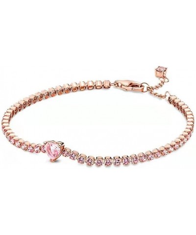 Dazzling Rose Gold Heart Shaped Adjustable Tennis Bracelets Versatile Jewelry for Women Girls type1 $9.18 Bracelets