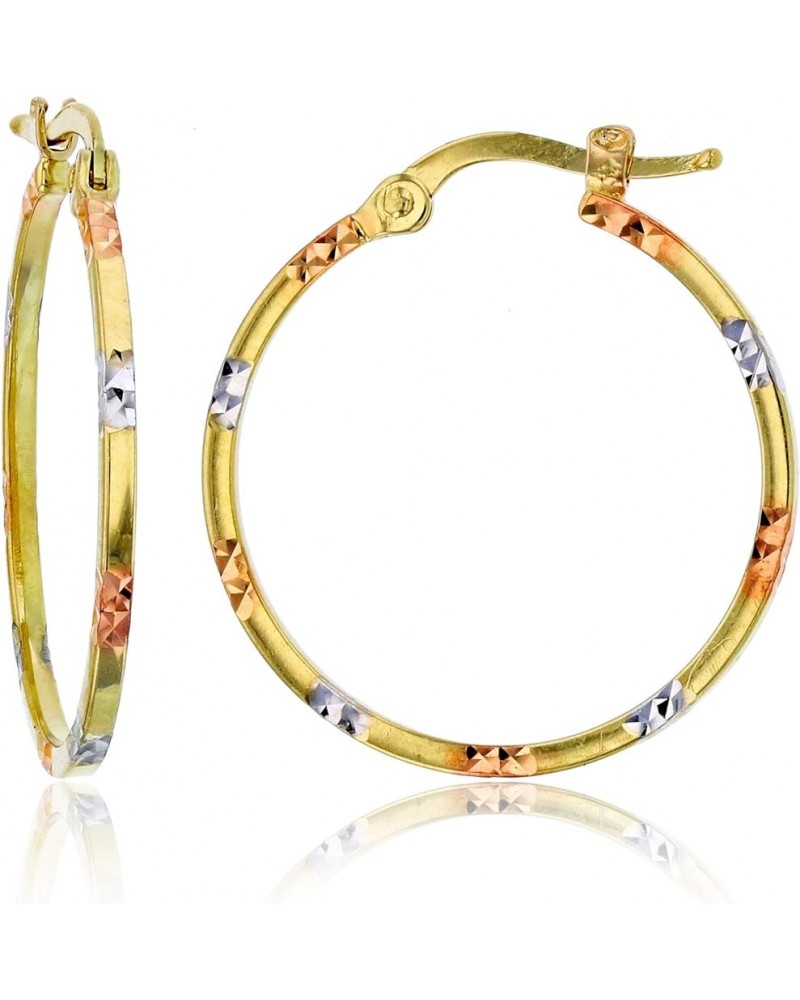 14k Tri Color Gold Solid Polished Diamond Cut Flat Hoop Earrings for Women | 1.50mm Thick | Italian Gold Hoops | Diamond Cut ...