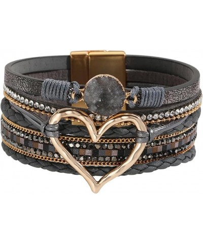 P Ammy Fashion® Women's Multi-layer Love Heart Leather Wrap Bracelets Stackable Boho Bangles Bohemian Cuff with Magnetic Clas...