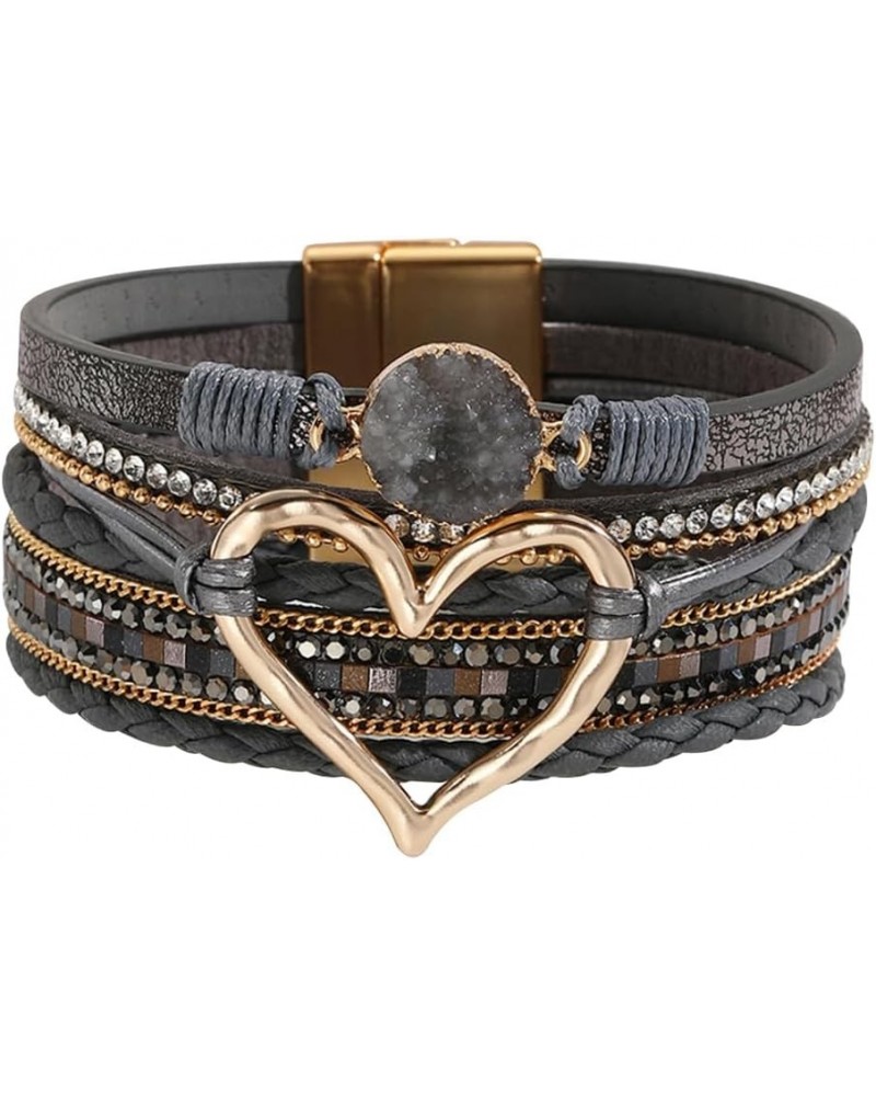 P Ammy Fashion® Women's Multi-layer Love Heart Leather Wrap Bracelets Stackable Boho Bangles Bohemian Cuff with Magnetic Clas...