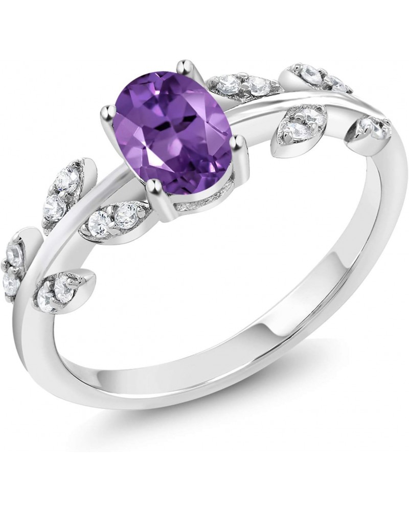 925 Sterling Silver Purple Amethyst Olive Vine Ring For Women (0.96 Cttw, Oval 7X5MM, Gemstone Birthstone, Available In Size ...