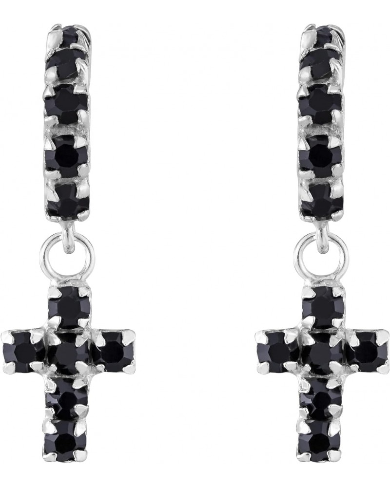 Black Glittering Iconic Crystal Cross Dangle .925 Sterling Silver Earrings $8.32 Earrings