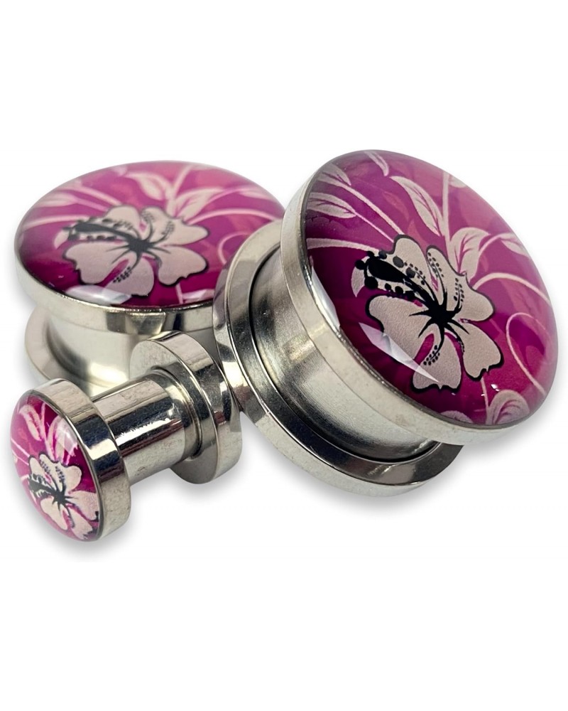 Pair of Screw on Floral Pattern Style 1 Picture Plugs $7.79 Body Jewelry