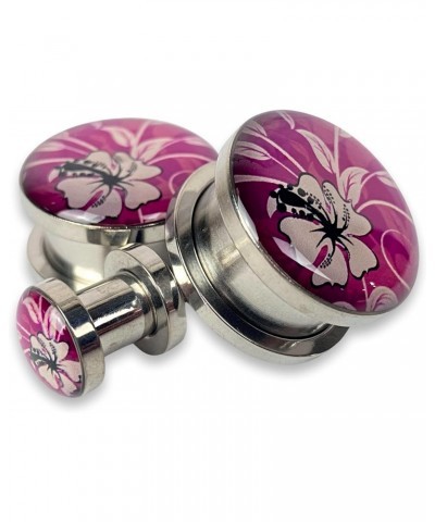 Pair of Screw on Floral Pattern Style 1 Picture Plugs $7.79 Body Jewelry