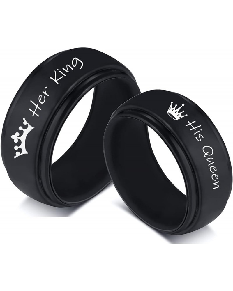 Silicone Couple Rings Her King & His Queen Matching Ring Set for Him Her 8MM Black Breathable Silicone Rubber Step Edge Dome ...