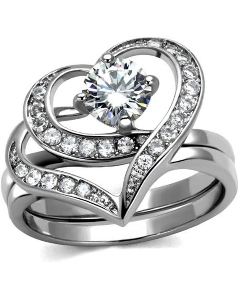 Women's 1.2 Carat Round Cut Cubic Zirconia 2 Piece Heart Shape Stainless Steel Wedding Ring Set $12.19 Sets