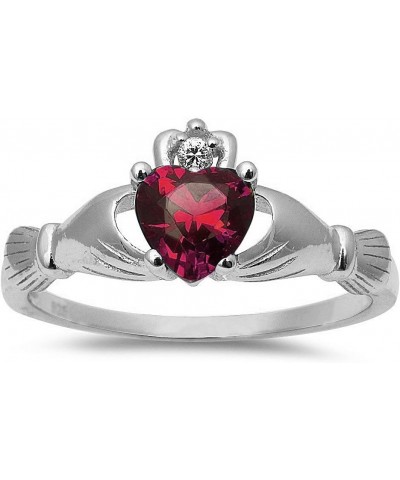 Sterling Silver Irish Claddagh Simulated Gemstone Promise Ring Available Simulated Ruby $13.19 Rings