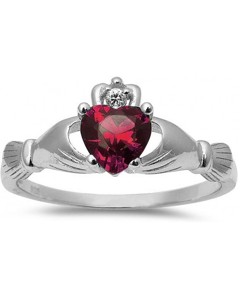 Sterling Silver Irish Claddagh Simulated Gemstone Promise Ring Available Simulated Ruby $13.19 Rings