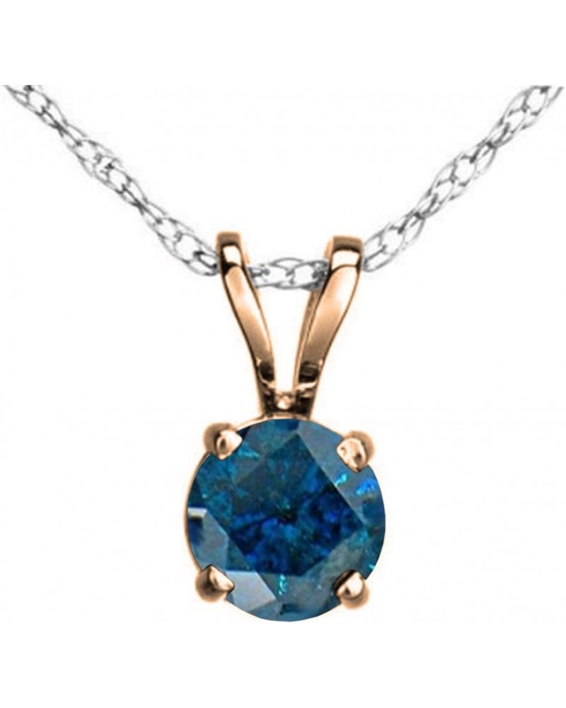 0.25 Carat (ctw) 14K Gold Round Blue Diamond Ladies Solitaire Pendant 1/4 CT With Silver Chain Rose Gold $84.09 Pendants