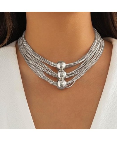 Silver Necklace Sphere Statement Necklaces Chains Geometric Ball Pendant Necklace Accessories for Women A $9.71 Necklaces