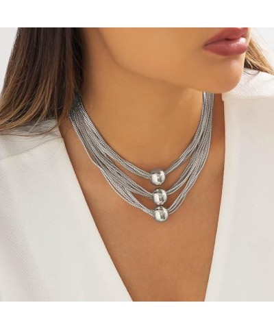 Silver Necklace Sphere Statement Necklaces Chains Geometric Ball Pendant Necklace Accessories for Women A $9.71 Necklaces