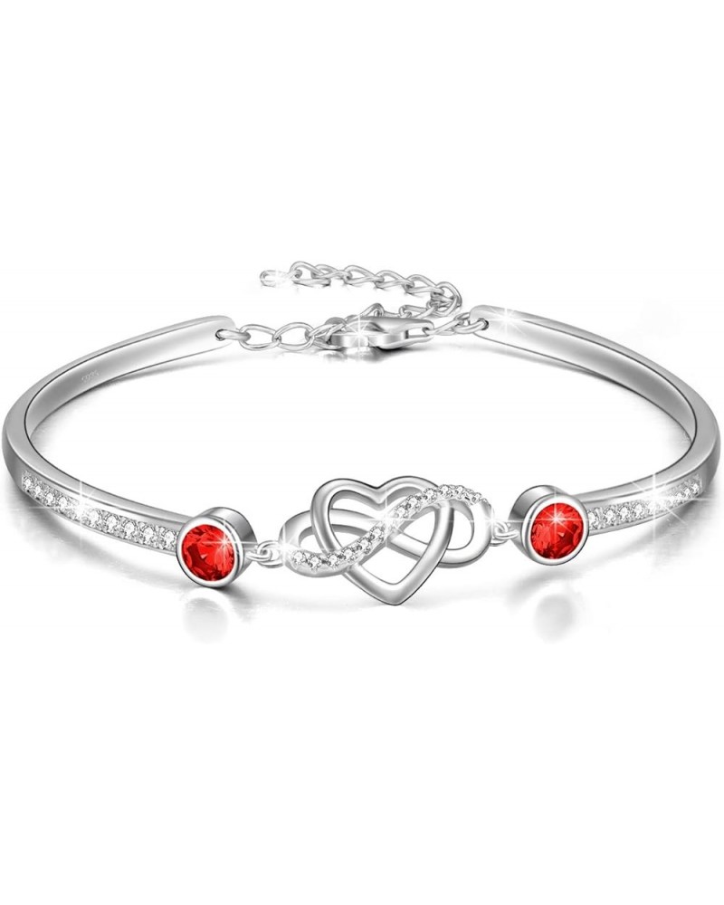 925 Sterling Silver Infinity Endless Love Heart Birthstone Bangle Bracelet - I Love You Forever Series Adjustable 6-8 in Brac...