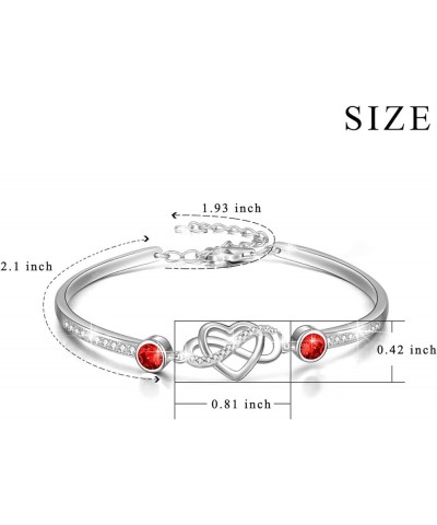 925 Sterling Silver Infinity Endless Love Heart Birthstone Bangle Bracelet - I Love You Forever Series Adjustable 6-8 in Brac...