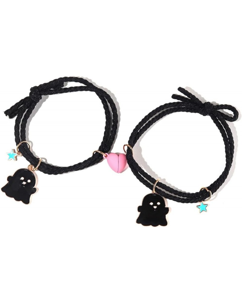 2Pcs Magnetic Love Heart Couple Matching Bracelet Set Adjustable Braide Rope Halloween Mummy Ghost Pumpkin Hat Wizard Bracele...