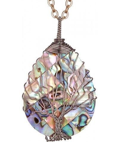 Tear Drop Abalone Shell Pendent Necklace Wire Wrap Abalone Shell Tree of Life Pendant Necklace Fashion Necklace Jewelry for W...