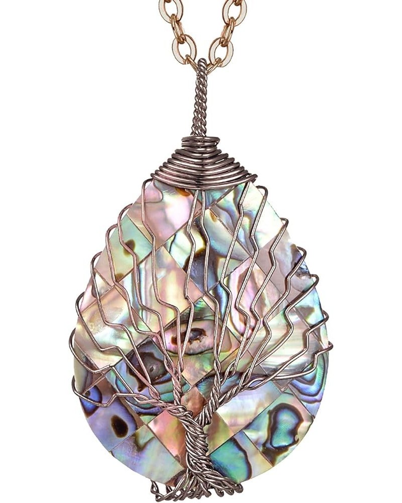 Tear Drop Abalone Shell Pendent Necklace Wire Wrap Abalone Shell Tree of Life Pendant Necklace Fashion Necklace Jewelry for W...